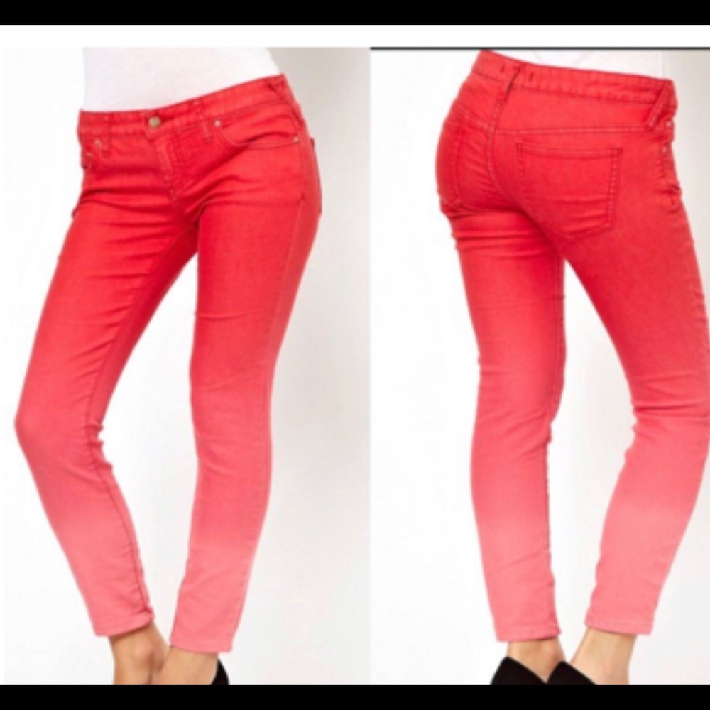 Free People Red Ombre Skinny Jeans | Size 27
